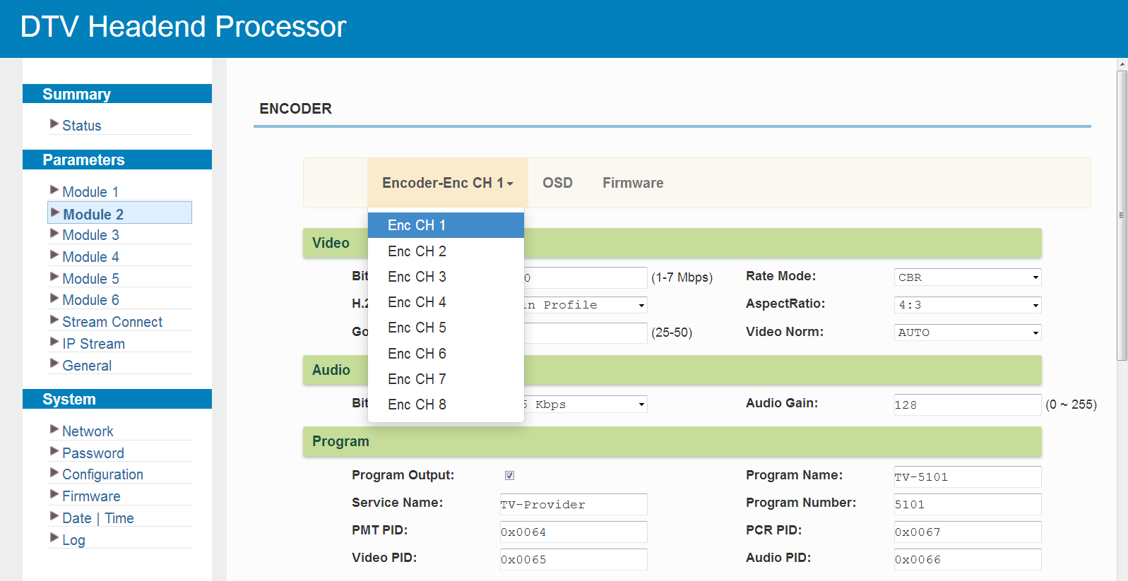M-ENC-8CVBS — encoding channel