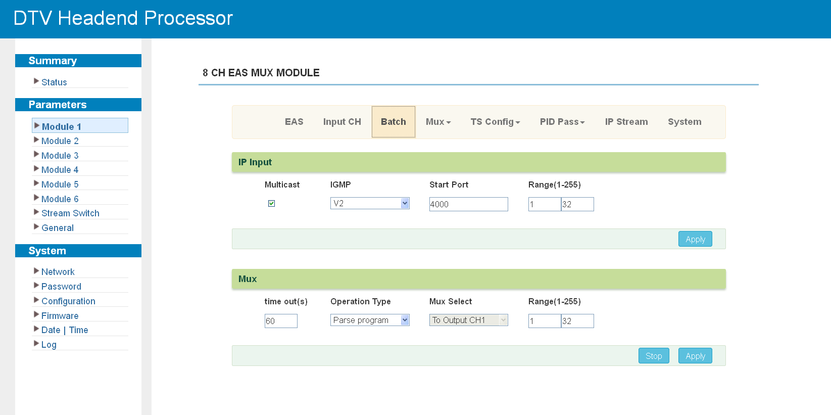 M-MUX-EAS — batch settings