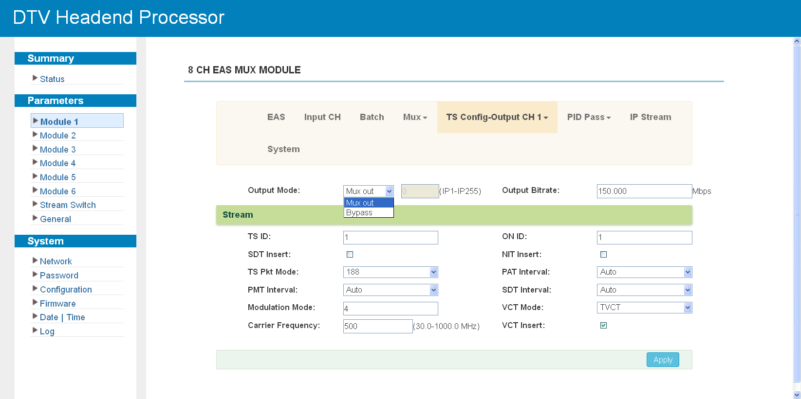 M-MUX-EAS — general settings